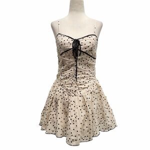 Free People Tea For Two Polka Dot Ivory Mini Dress Size X-Small